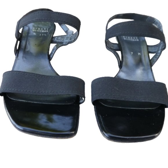 Stuart Weitzman Black Square Toe Heels Sandals Leather Sole Spain 7M - Picture 5 of 10